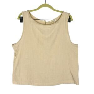NWT Max Studio Tan Cotton Linen Sleeveless Tank Top Sz Large Basic Breathable